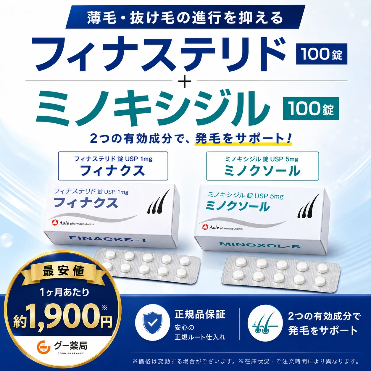 フィナステリド100錠＋ミノキシジル100錠